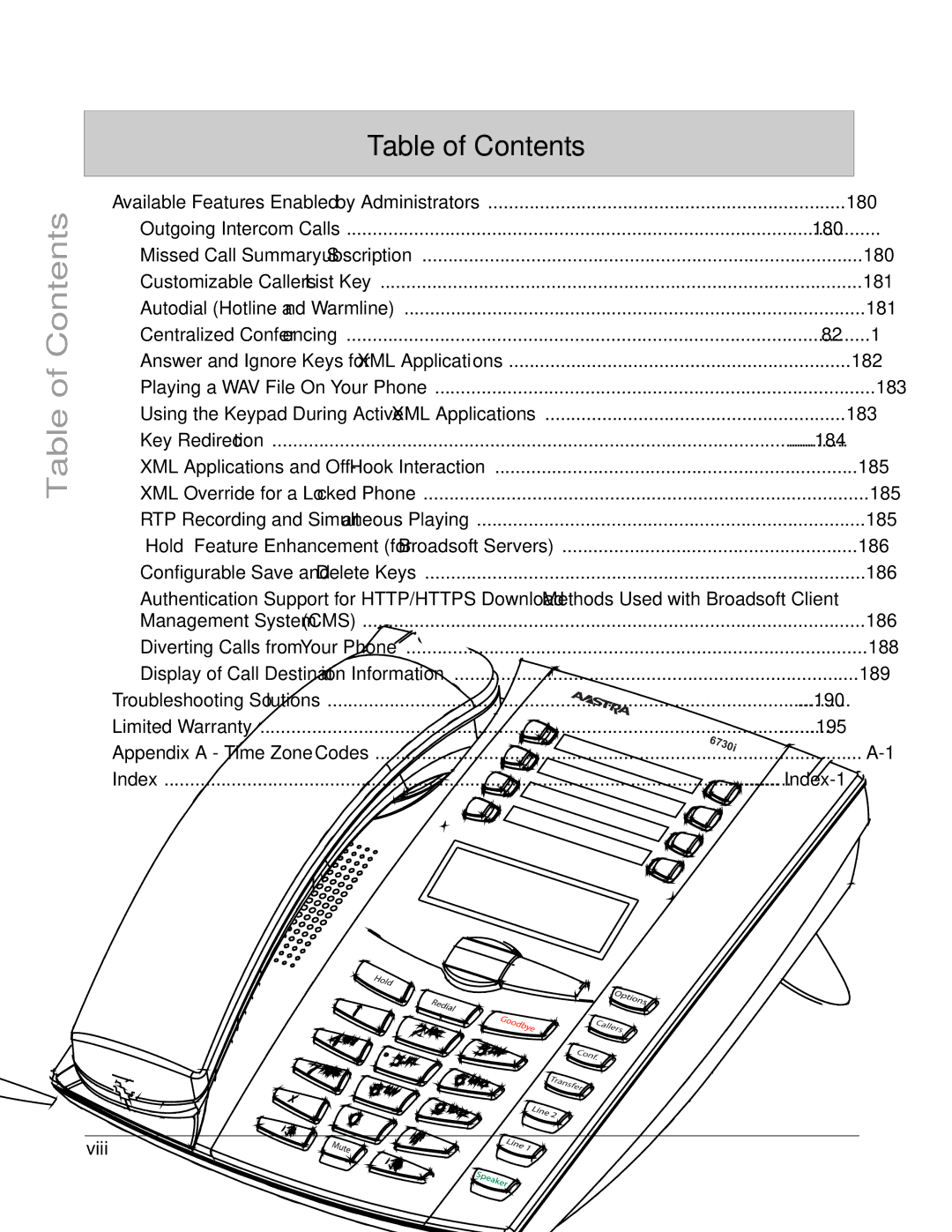 Aastra Telecom 6730I manual 180, Viii 