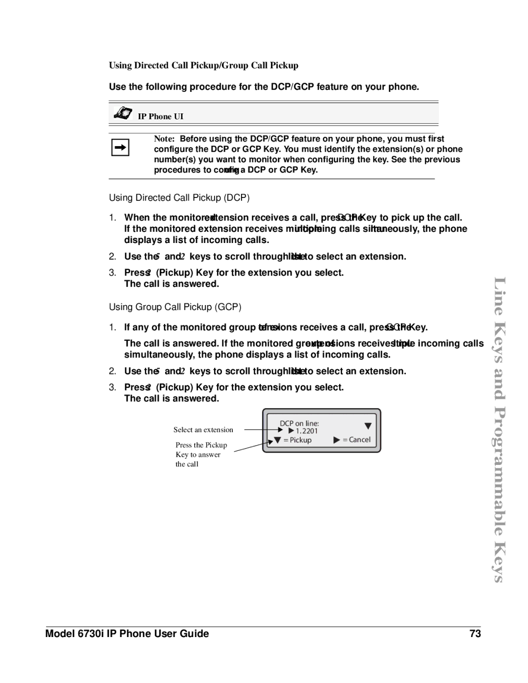 Aastra Telecom 6730I manual Using Directed Call Pickup/Group Call Pickup, Using Directed Call Pickup DCP 