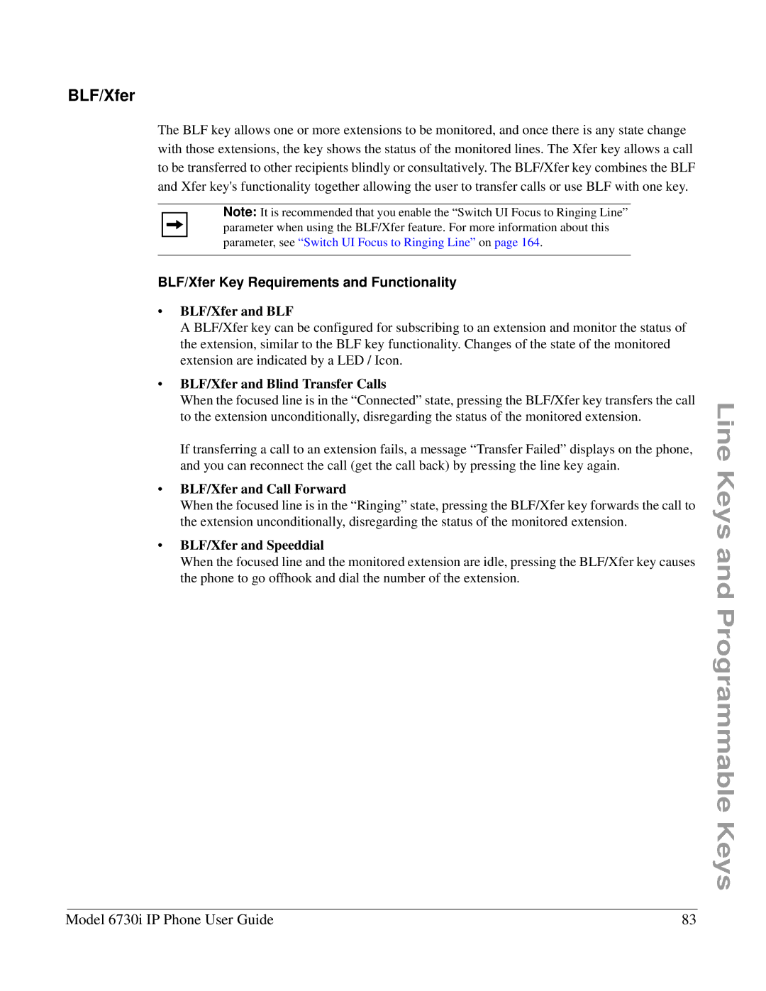 Aastra Telecom 6730I manual BLF/Xfer Key Requirements and Functionality 