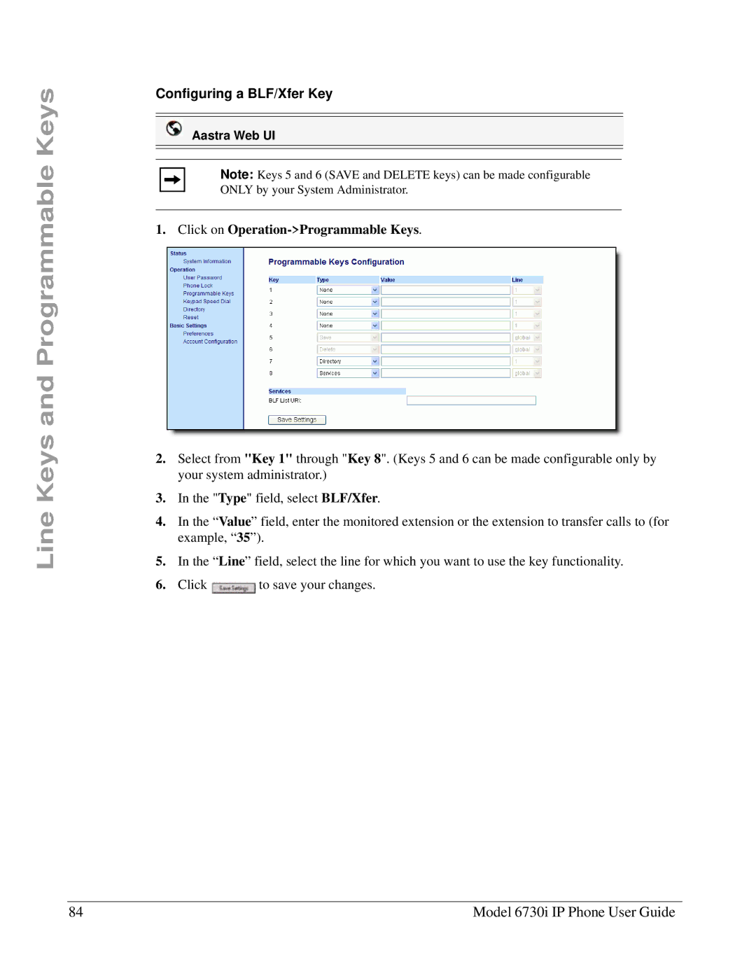 Aastra Telecom 6730I manual Configuring a BLF/Xfer Key 