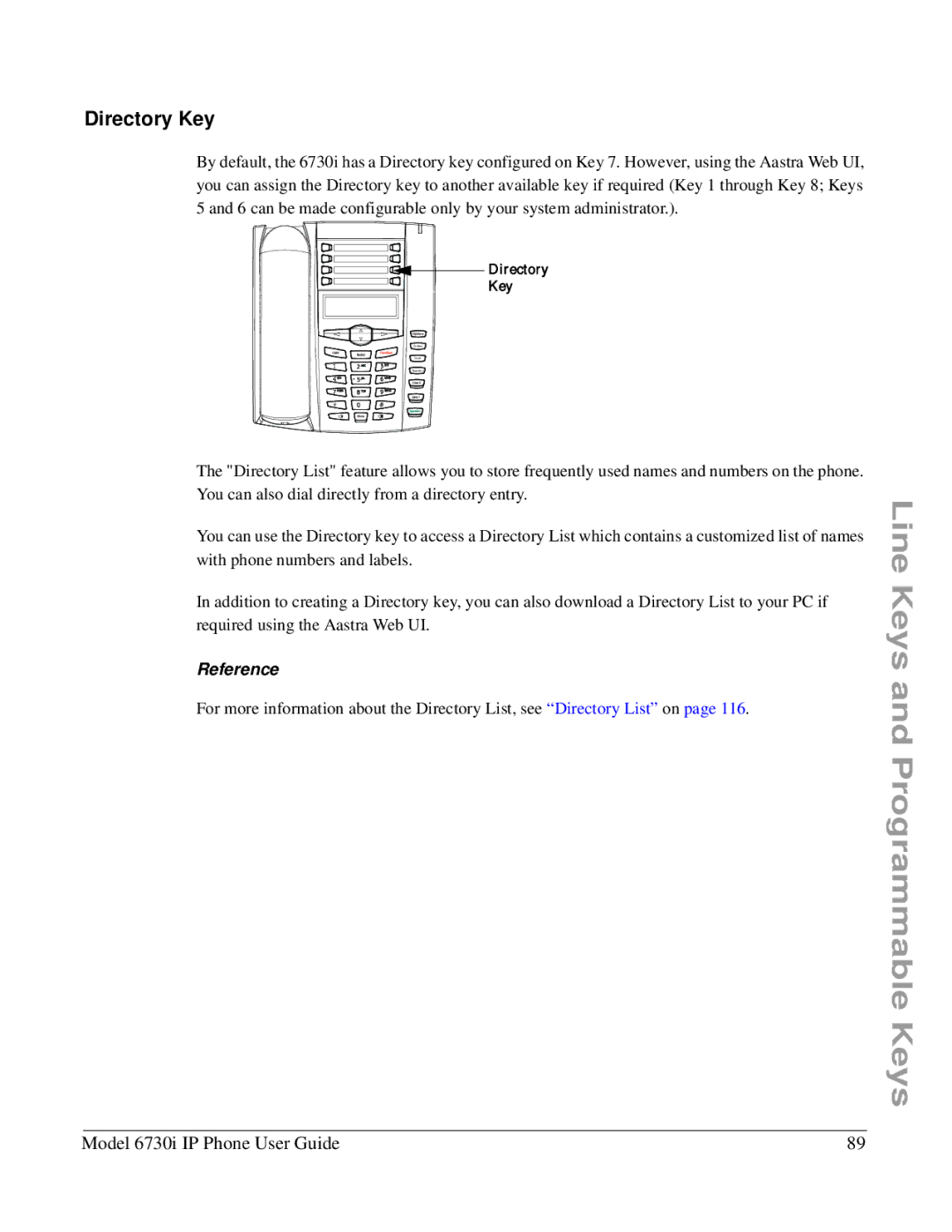 Aastra Telecom 6730I manual Directory Key 