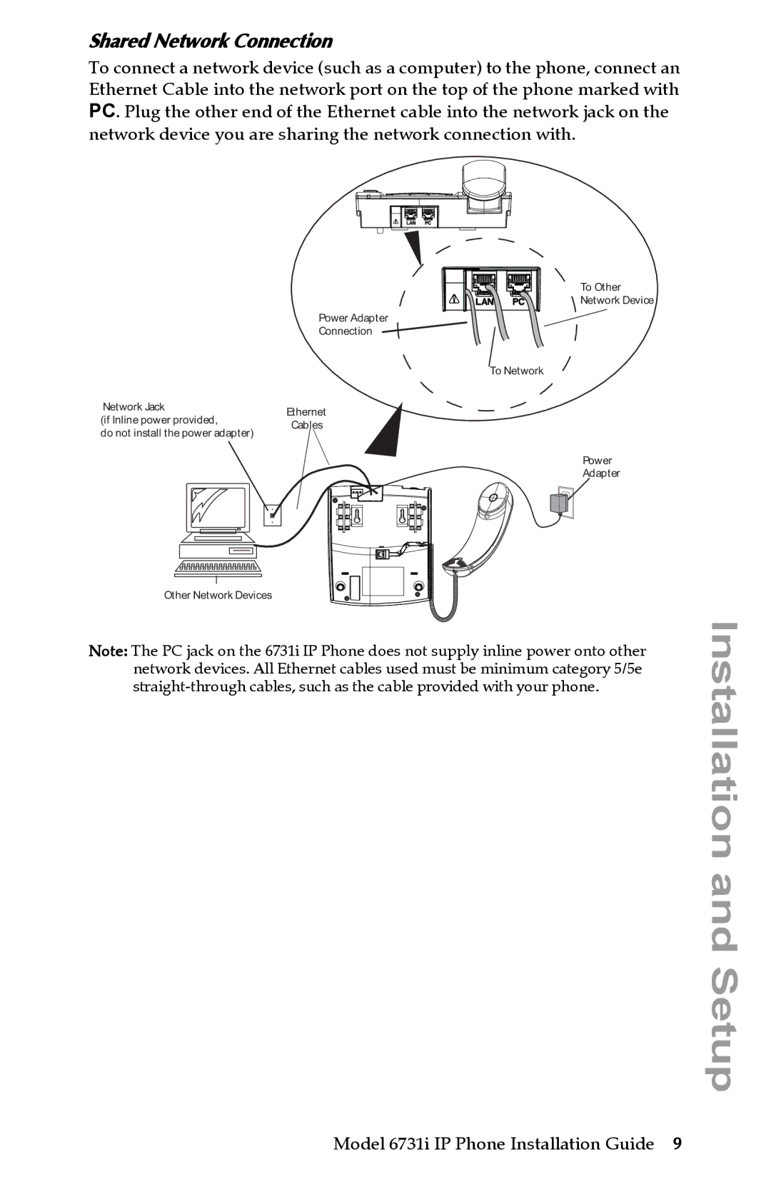 Aastra Telecom 6731I manual Shared Network Connection 