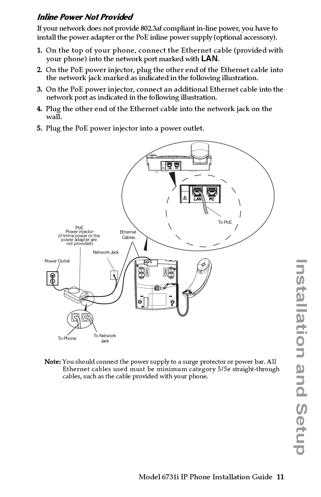 Aastra Telecom 6731I manual Inline Power Not Provided 