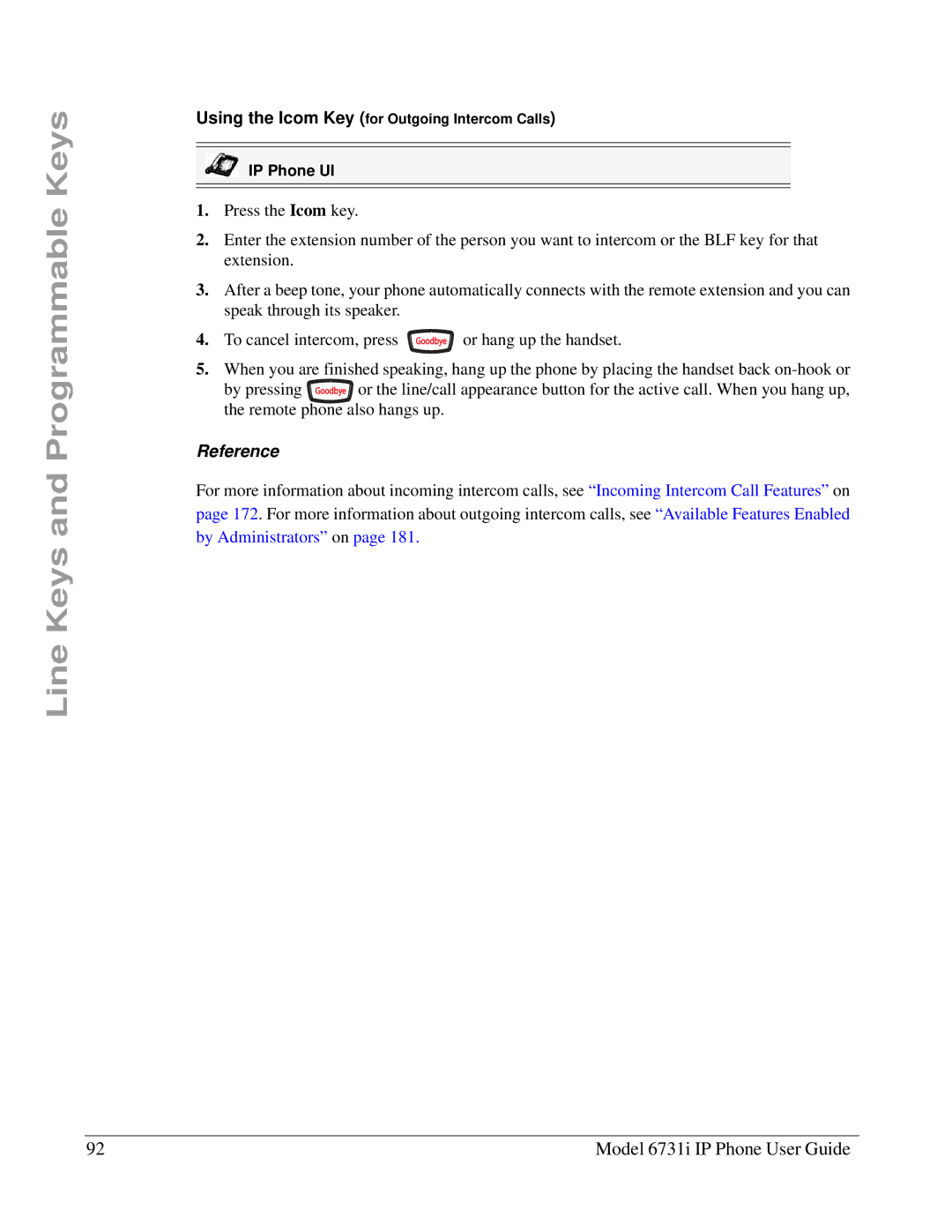 Aastra Telecom 6731I manual Reference, Using the Icom Key for Outgoing Intercom Calls 