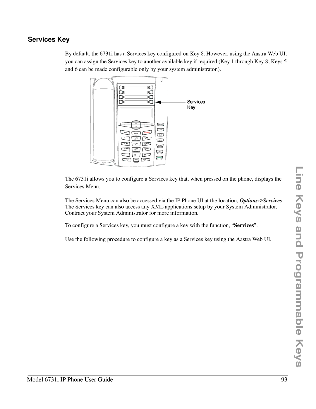 Aastra Telecom 6731I manual Services Key 