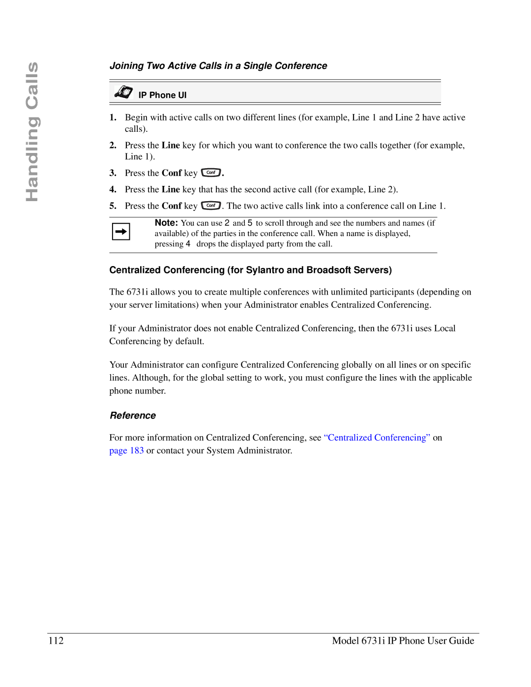 Aastra Telecom 6731I manual Model 6731i IP Phone User Guide, Joining Two Active Calls in a Single Conference 