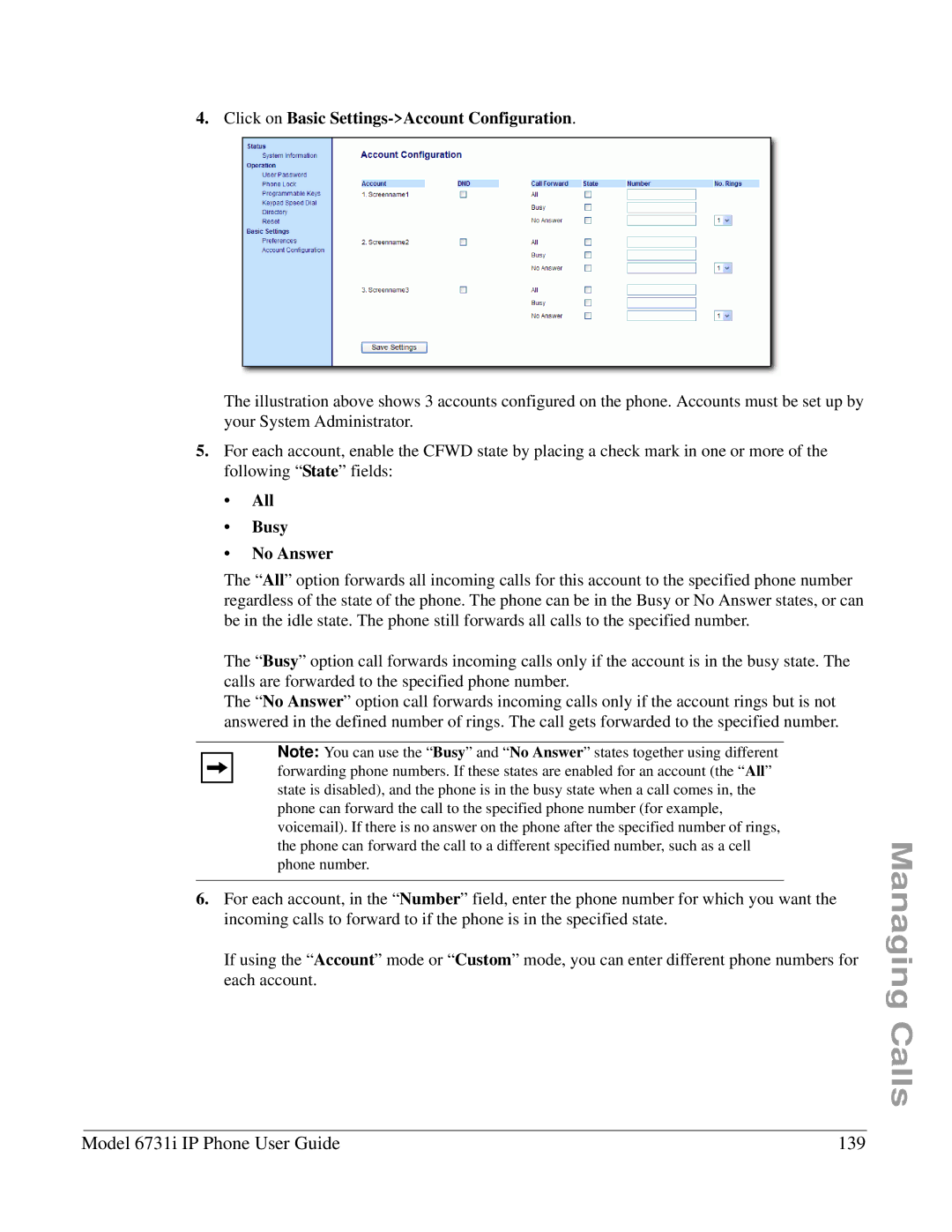 Aastra Telecom 6731I manual Model 6731i IP Phone User Guide 139, All Busy No Answer 