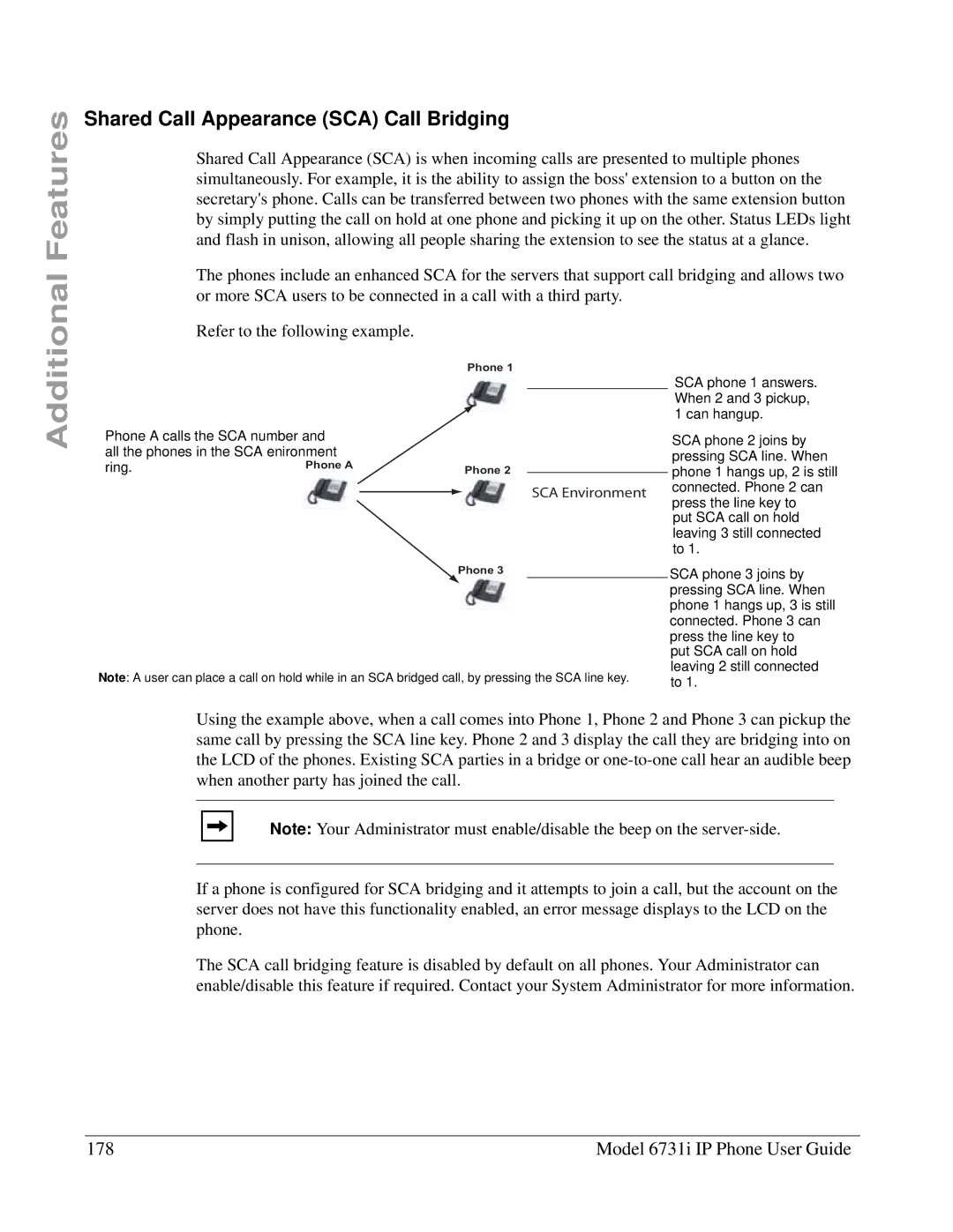 Aastra Telecom 6731I manual Shared Call Appearance SCA Call Bridging, Model 6731i IP Phone User Guide 