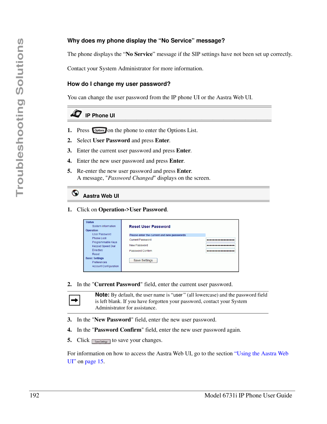 Aastra Telecom 6731I manual Model 6731i IP Phone User Guide, Why does my phone display the No Service message? 