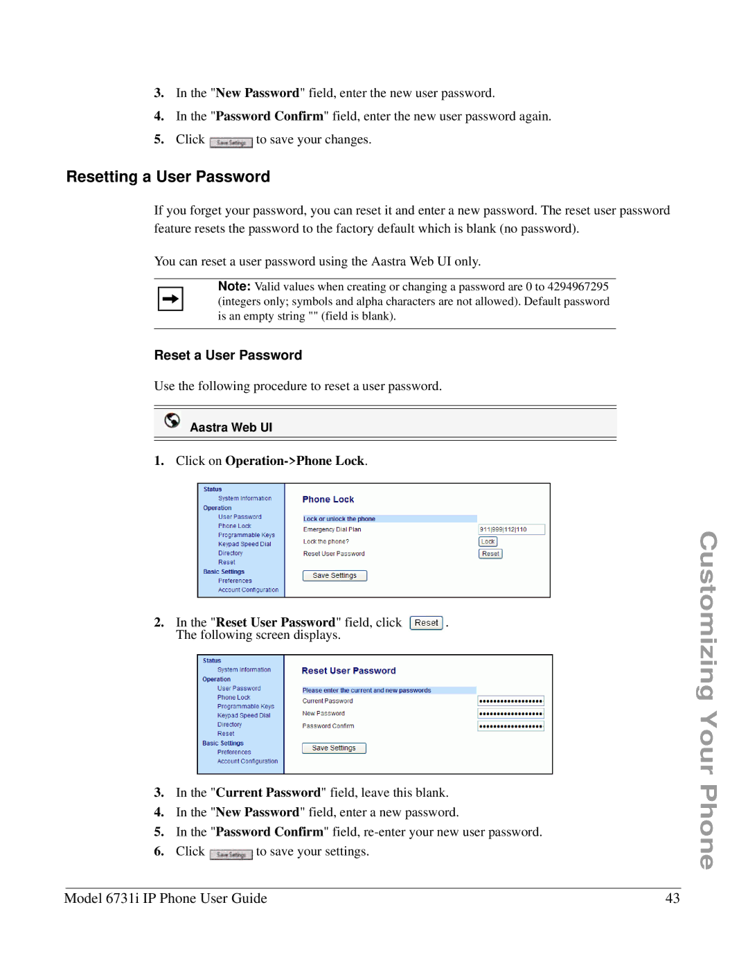 Aastra Telecom 6731I manual Resetting a User Password, Reset a User Password 