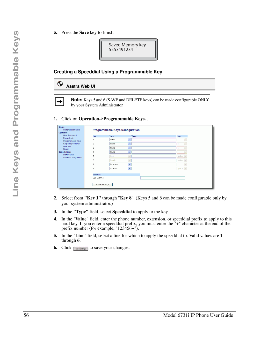 Aastra Telecom 6731I manual Creating a Speeddial Using a Programmable Key, Click on Operation-Programmable Keys 