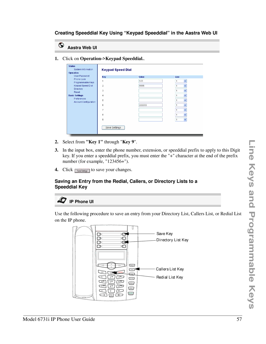 Aastra Telecom 6731I manual Click on Operation-Keypad Speeddial 