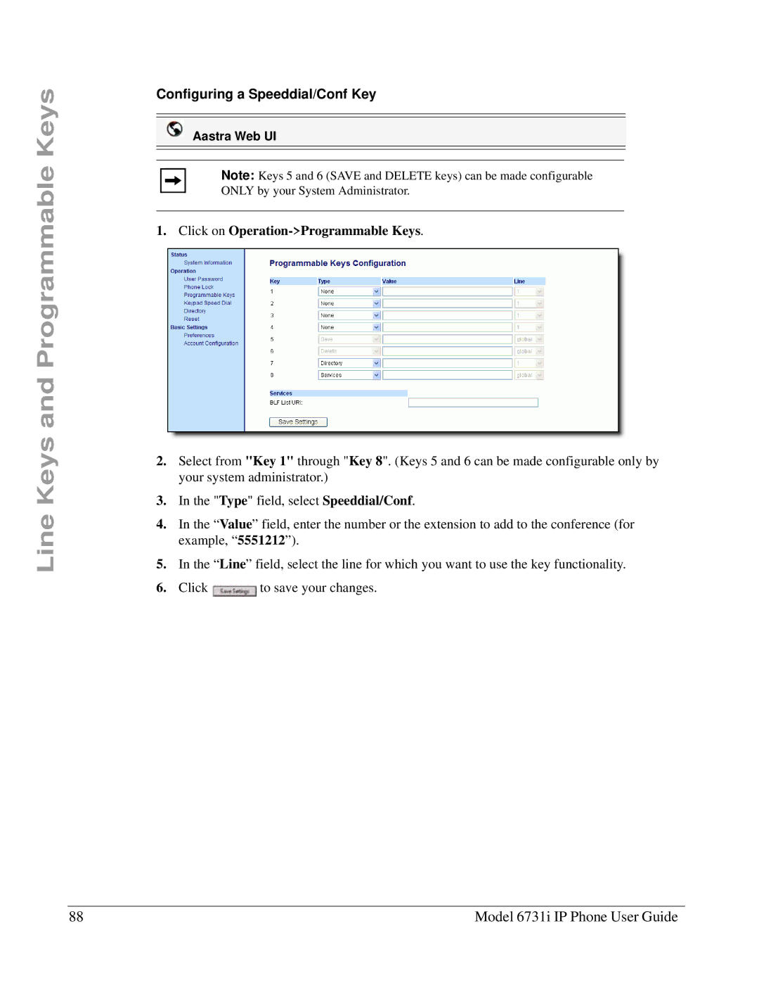 Aastra Telecom 6731I manual Configuring a Speeddial/Conf Key 