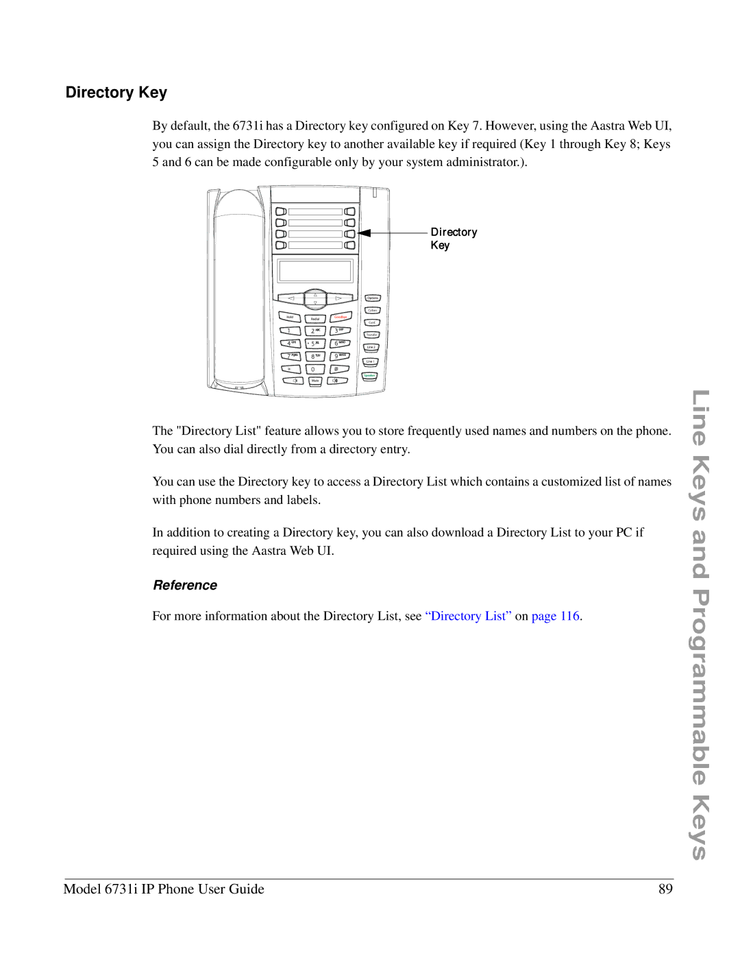 Aastra Telecom 6731I manual Directory Key 