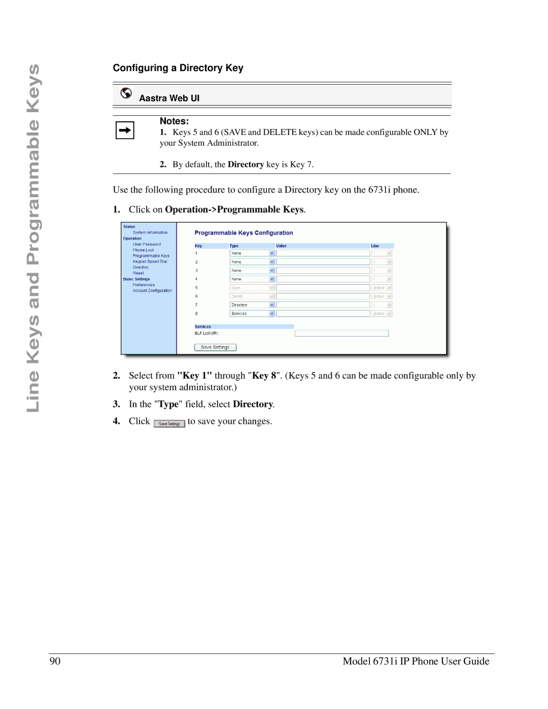 Aastra Telecom 6731I manual Configuring a Directory Key 