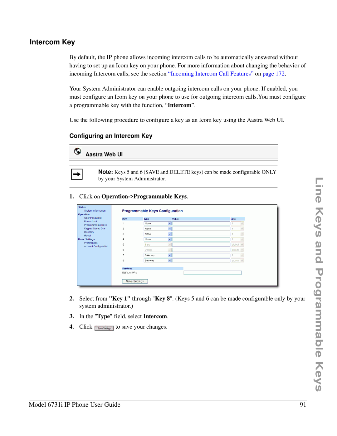 Aastra Telecom 6731I manual Configuring an Intercom Key 