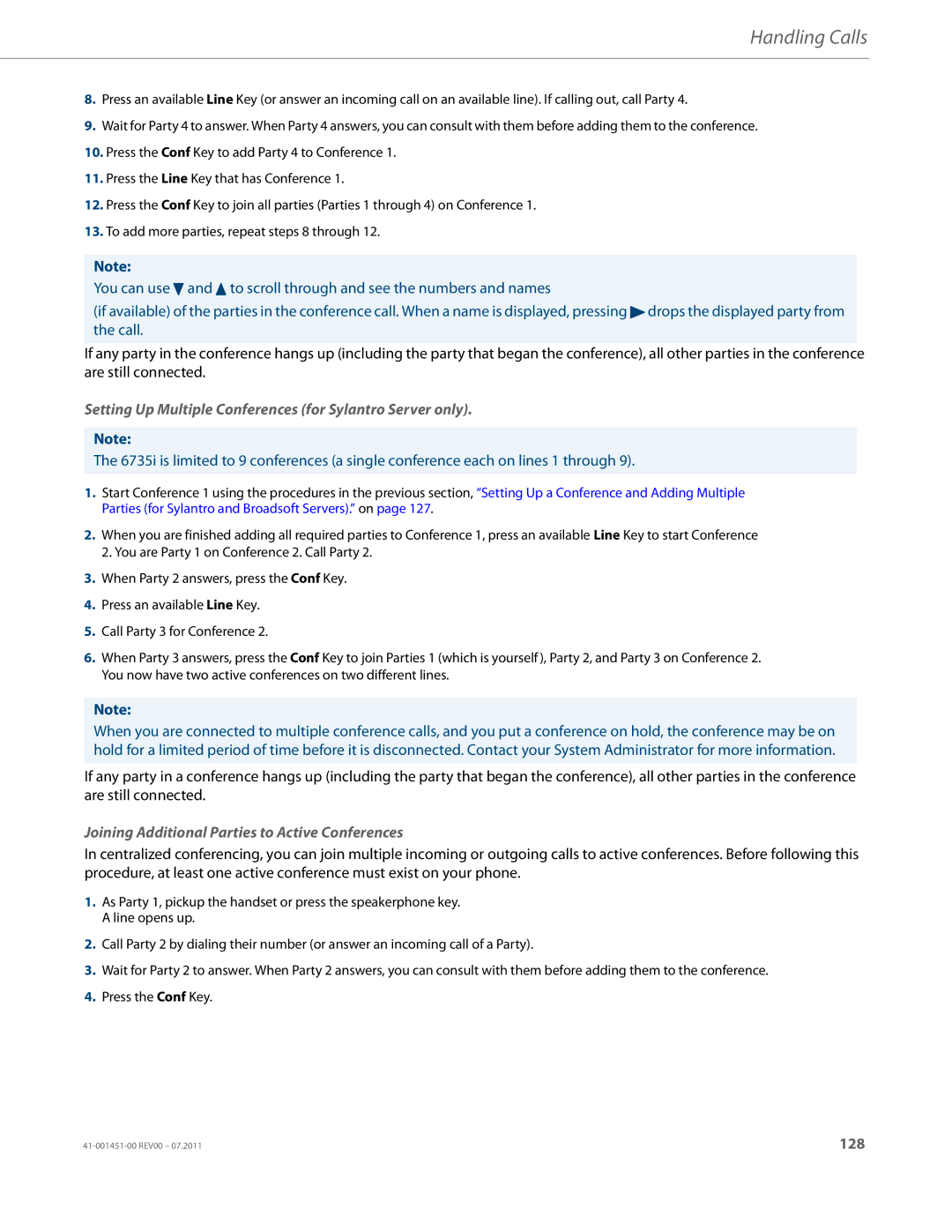 Aastra Telecom 6735I manual Setting Up Multiple Conferences for Sylantro Server only 