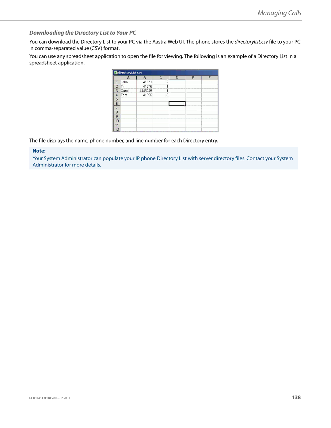 Aastra Telecom 6735I manual Downloading the Directory List to Your PC 