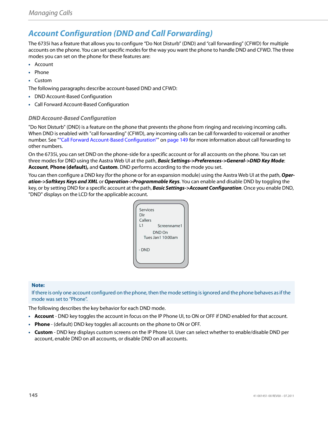 Aastra Telecom 6735I manual Account Configuration DND and Call Forwarding, DND Account-Based Configuration 