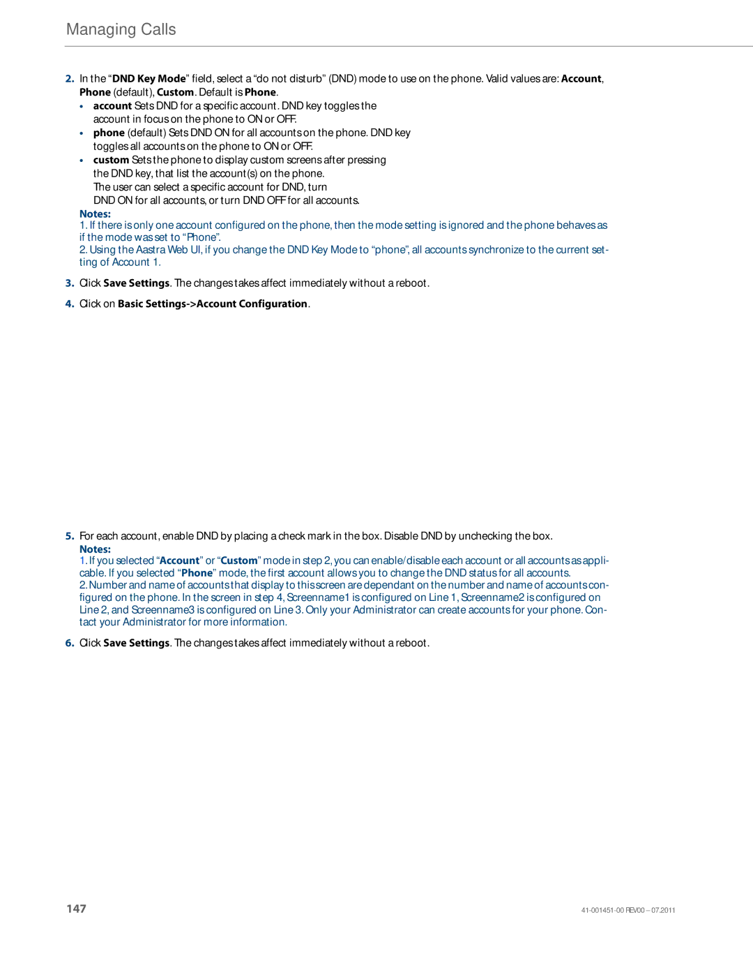 Aastra Telecom 6735I manual Click on Basic Settings-Account Configuration 