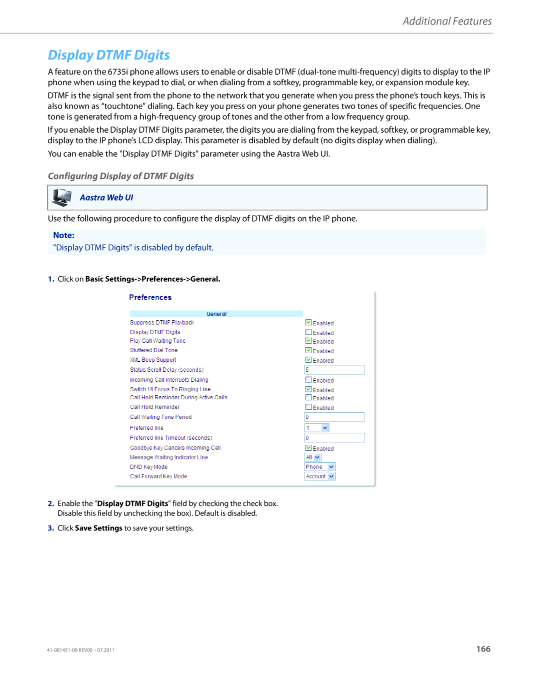 Aastra Telecom 6735I manual Display Dtmf Digits, Configuring Display of Dtmf Digits 