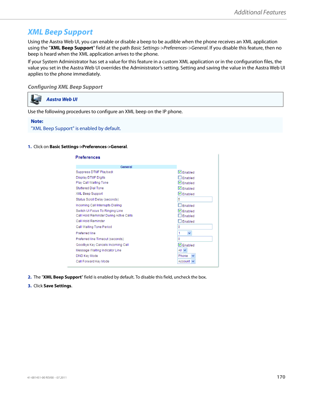 Aastra Telecom 6735I manual Configuring XML Beep Support 