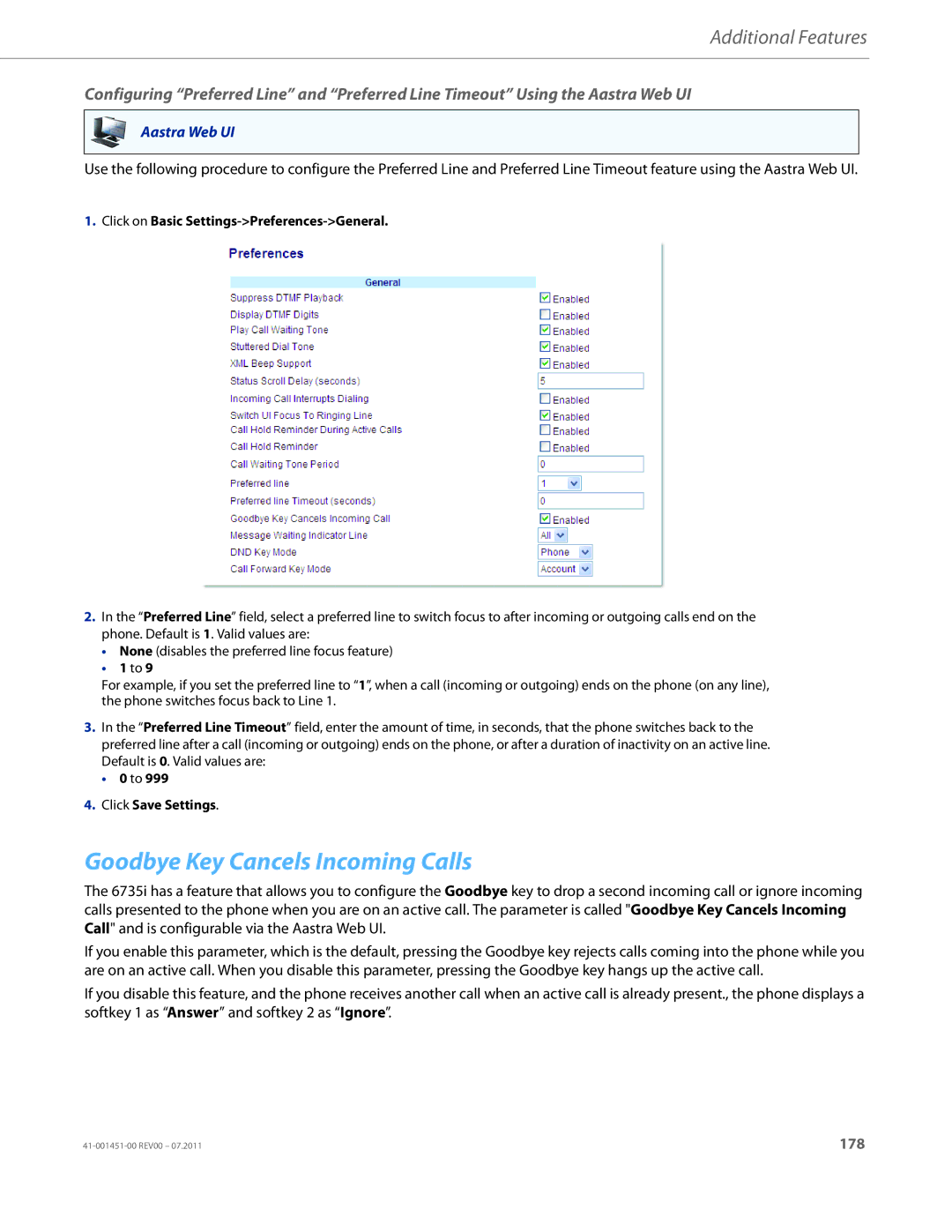 Aastra Telecom 6735I manual Goodbye Key Cancels Incoming Calls, Click Save Settings 