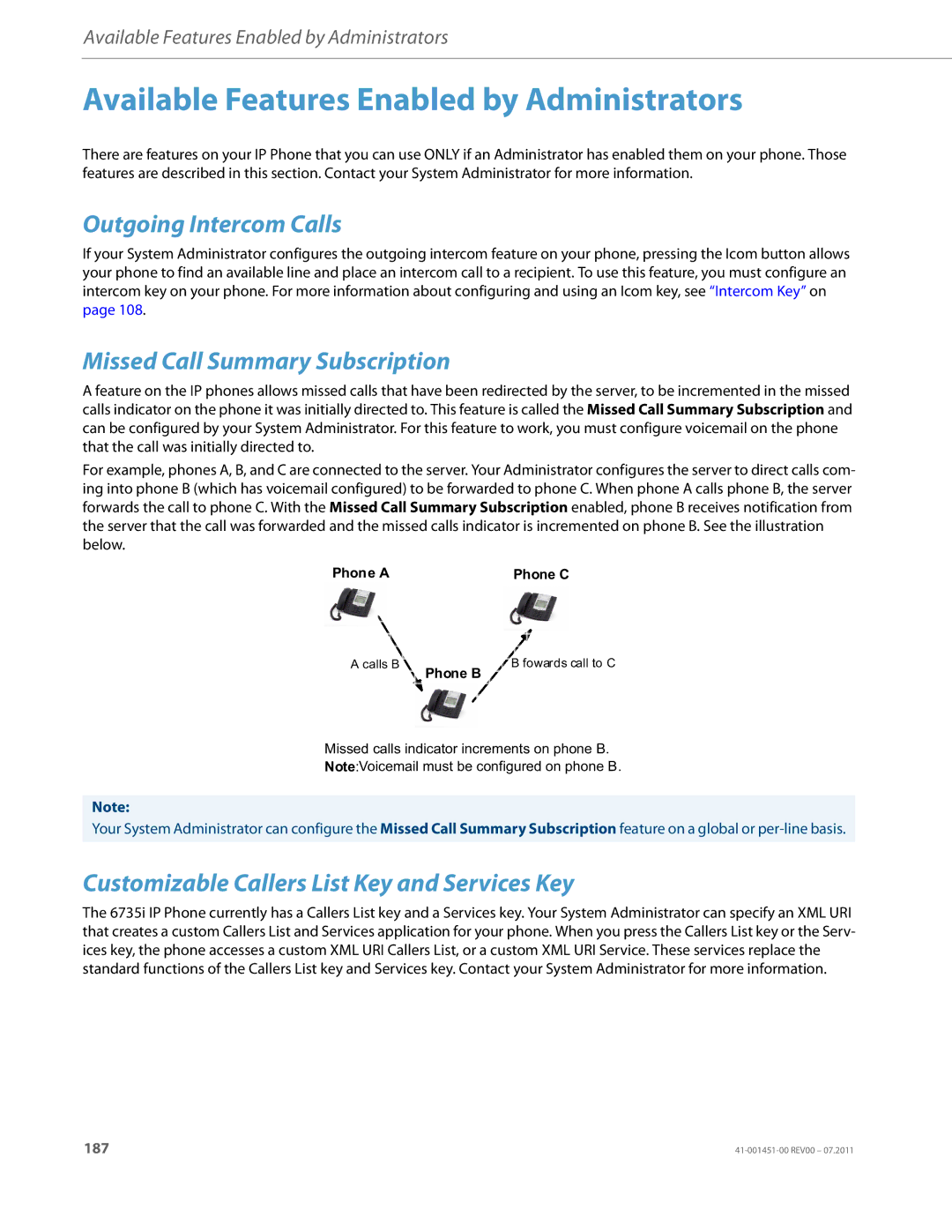 Aastra Telecom 6735I manual Available Features Enabled by Administrators, Outgoing Intercom Calls 