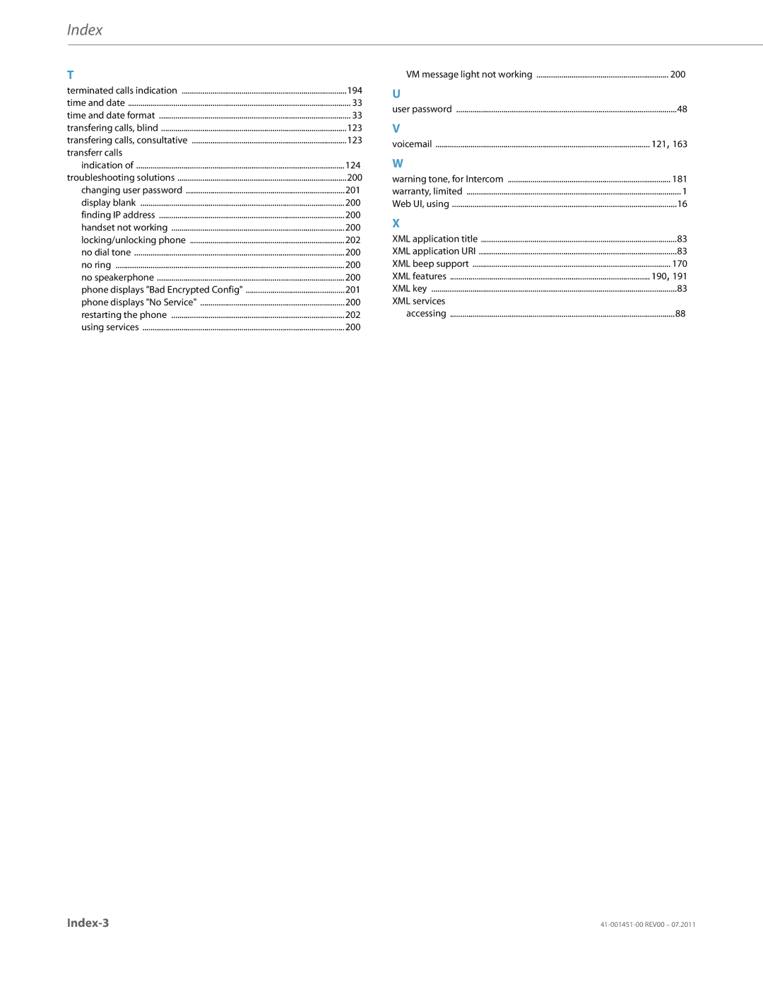 Aastra Telecom 6735I manual Index-3 