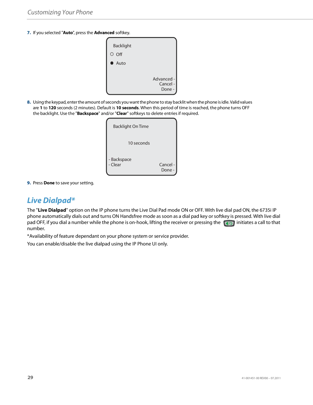 Aastra Telecom 6735I manual Live Dialpad 