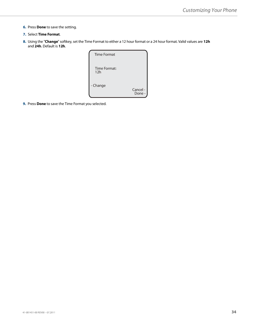 Aastra Telecom 6735I manual Select Time Format 