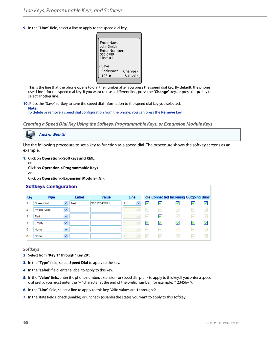 Aastra Telecom 6735I manual Softkeys 