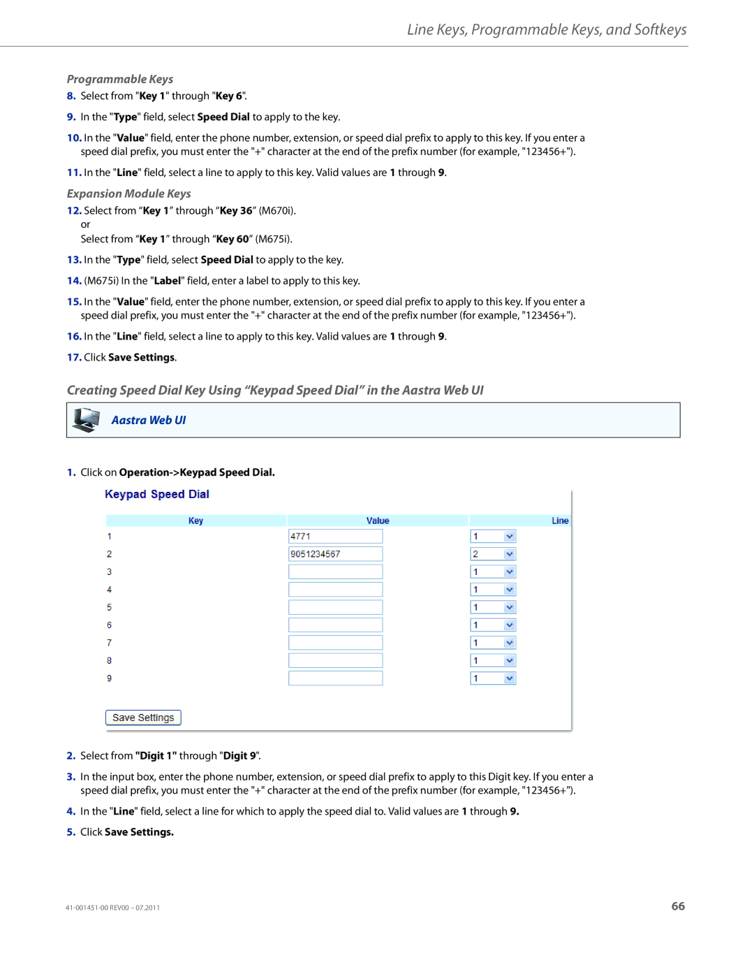 Aastra Telecom 6735I manual Click on Operation-Keypad Speed Dial, Select from Digit 1 through Digit 