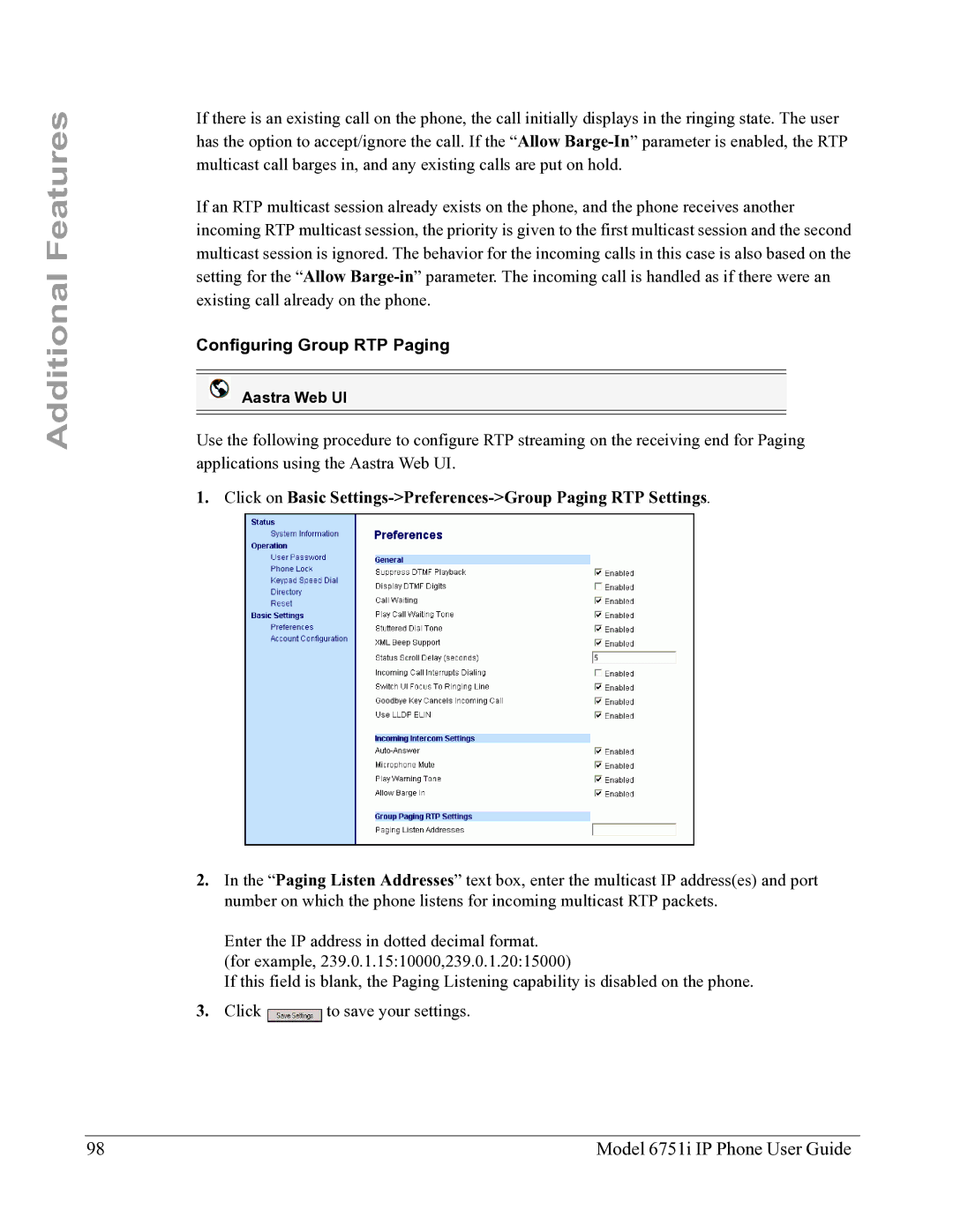 Aastra Telecom 6751I manual Configuring Group RTP Paging 