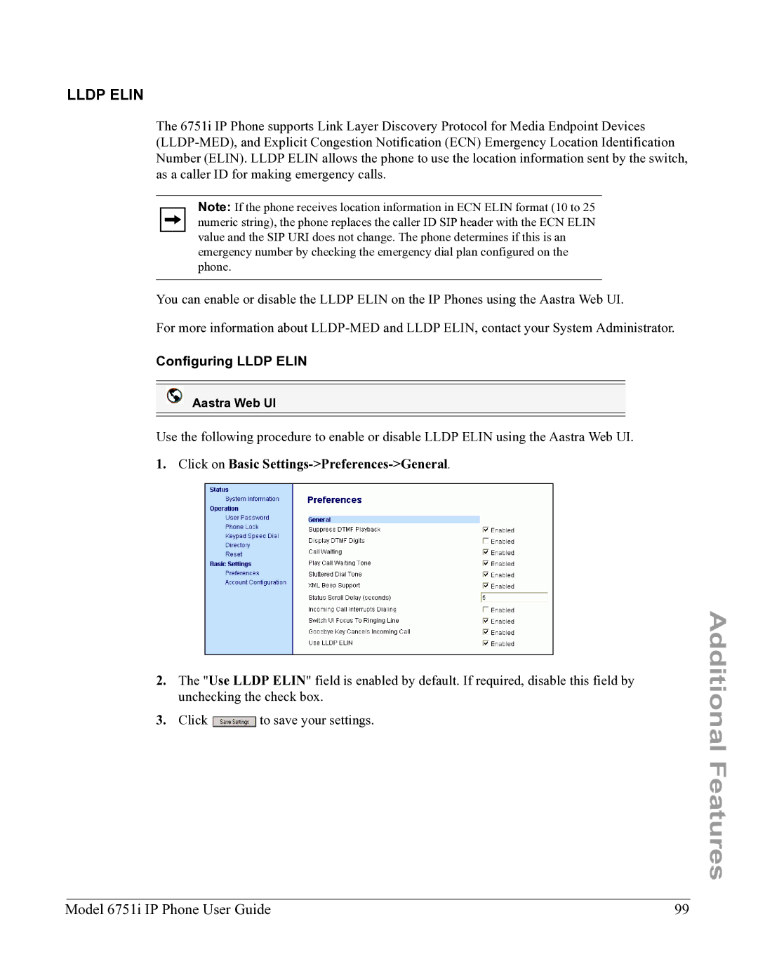 Aastra Telecom 6751I manual Configuring Lldp Elin 