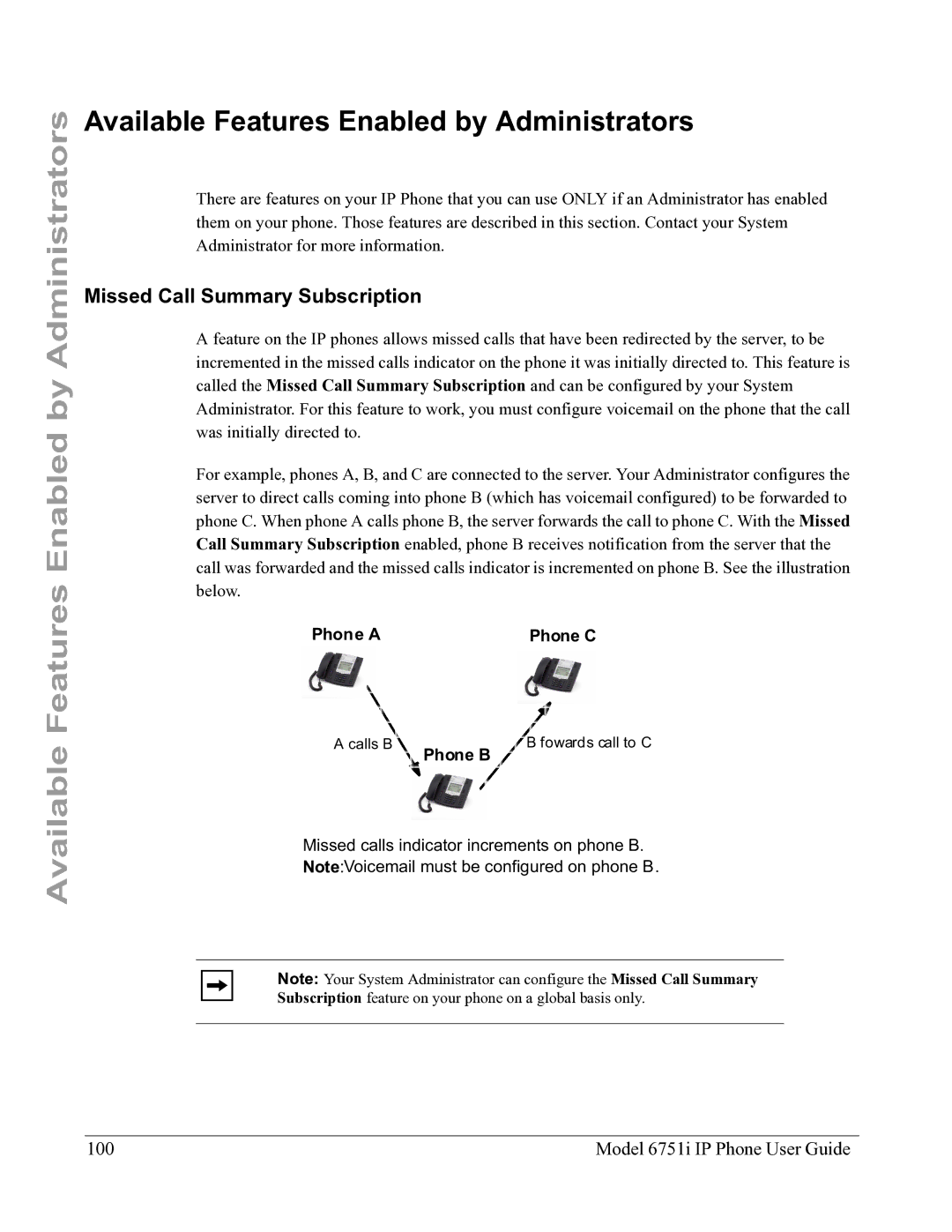 Aastra Telecom 6751I manual Available Features Enabled by Administrators, Missed Call Summary Subscription 