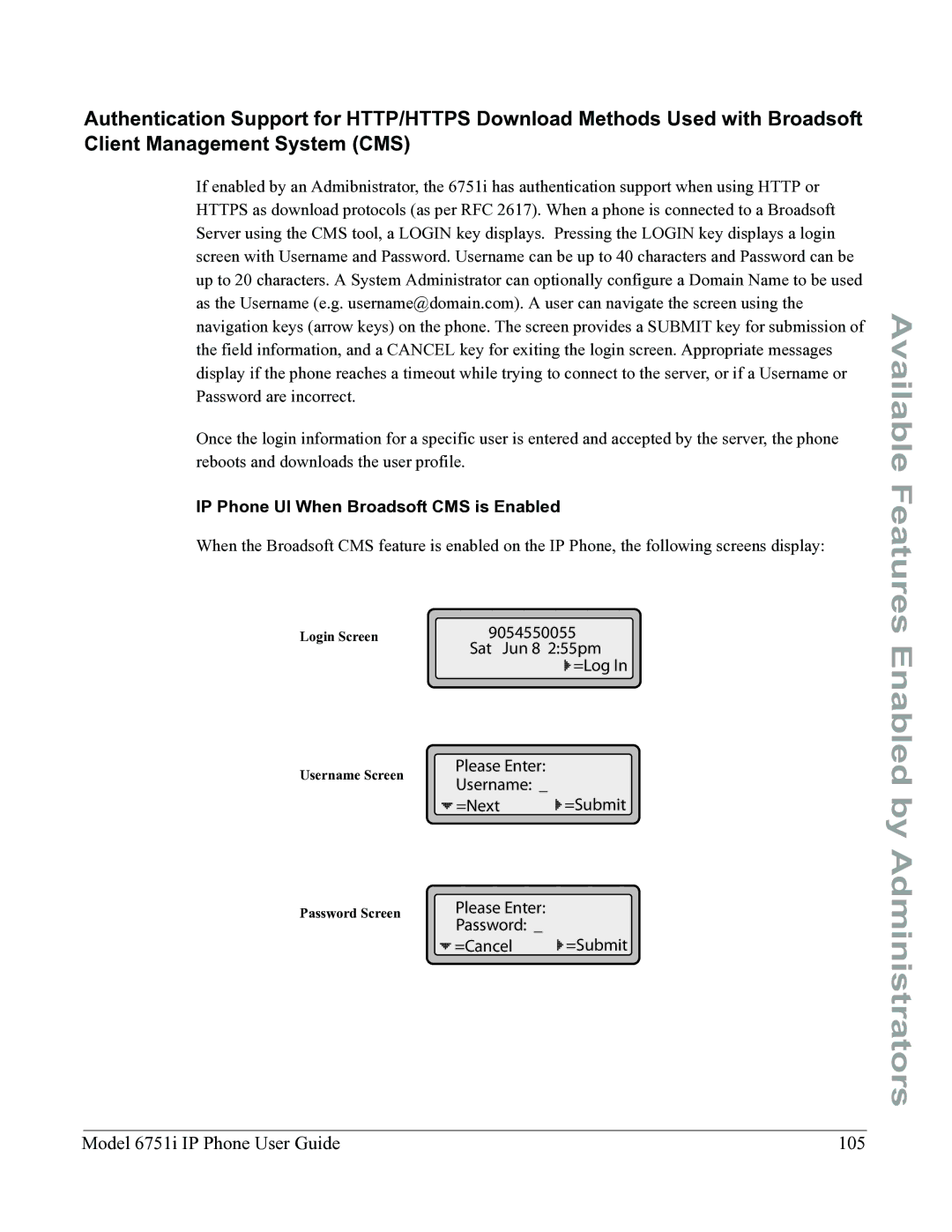 Aastra Telecom 6751I manual IP Phone UI When Broadsoft CMS is Enabled 