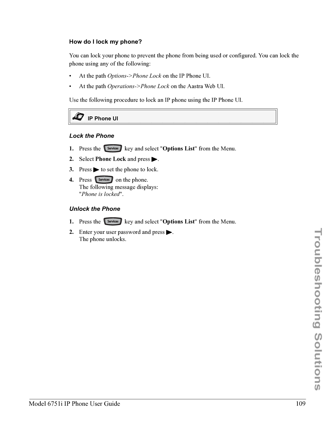 Aastra Telecom 6751I manual How do I lock my phone?, Lock the Phone 