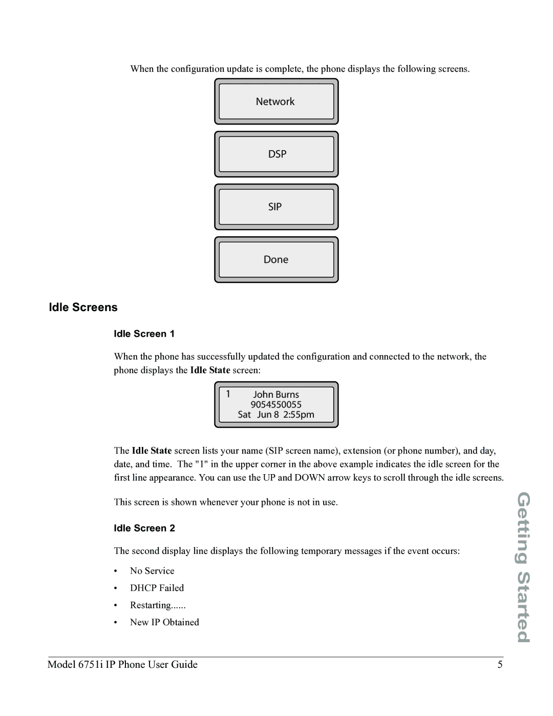 Aastra Telecom 6751I manual Idle Screens 