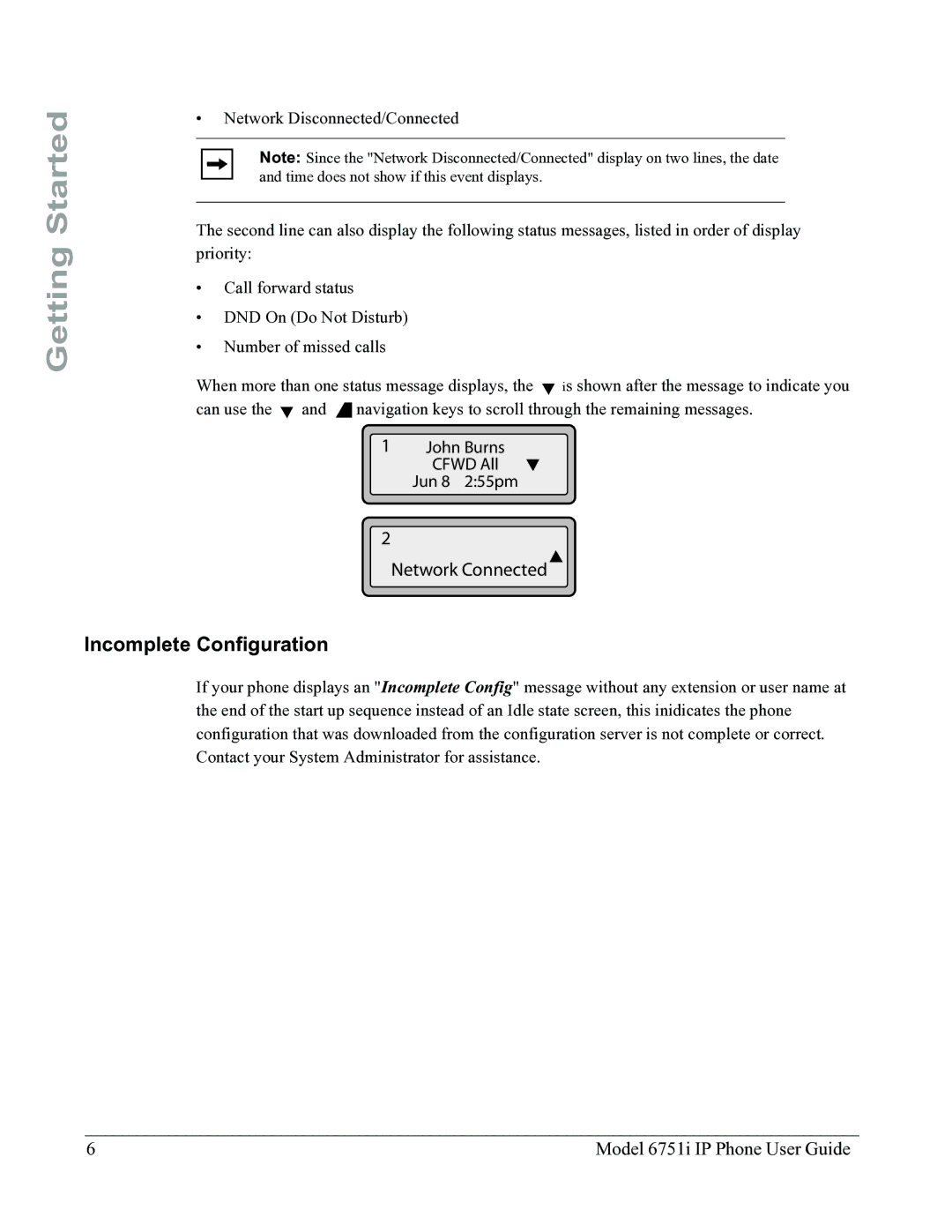 Aastra Telecom 6751I manual Incomplete Configuration 