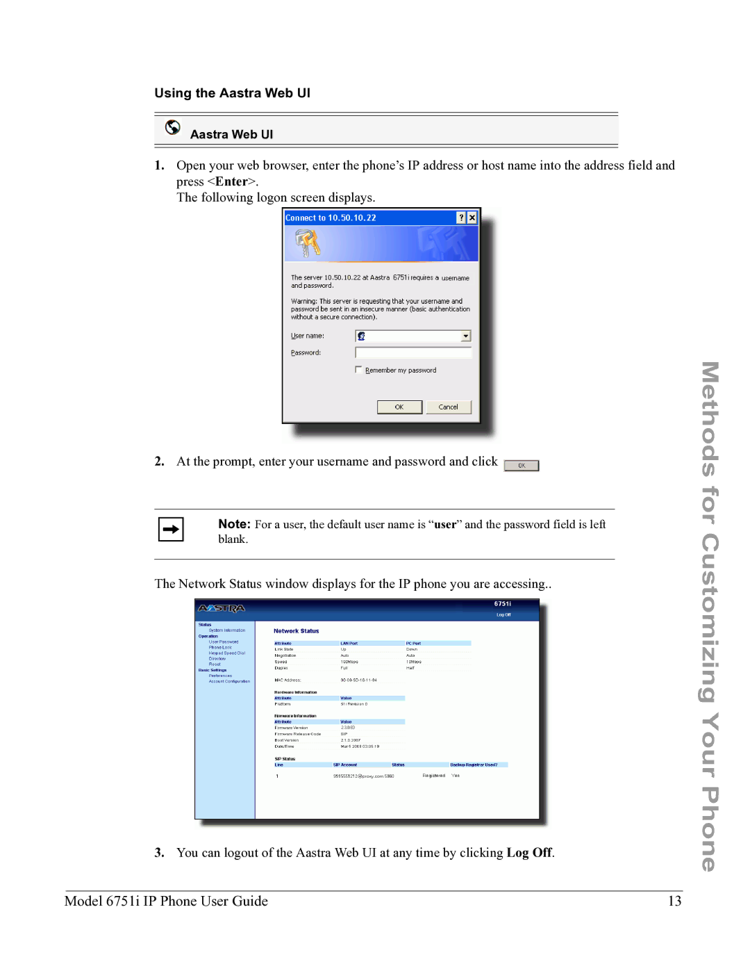 Aastra Telecom 6751I manual Using the Aastra Web UI 