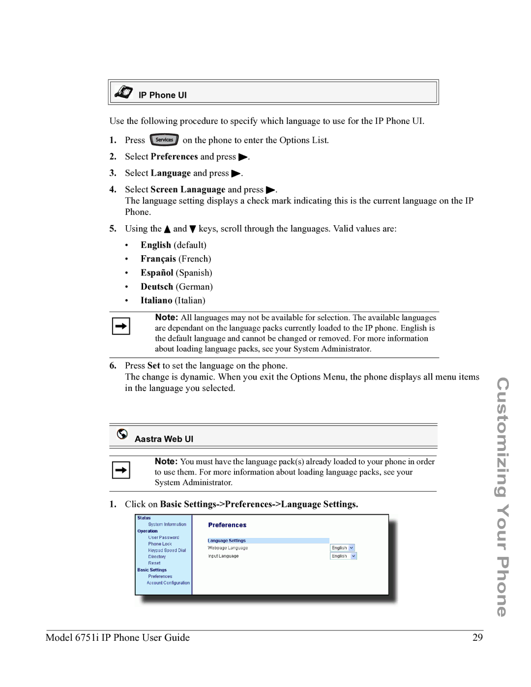 Aastra Telecom 6751I manual Français French, Deutsch German Italiano Italian 