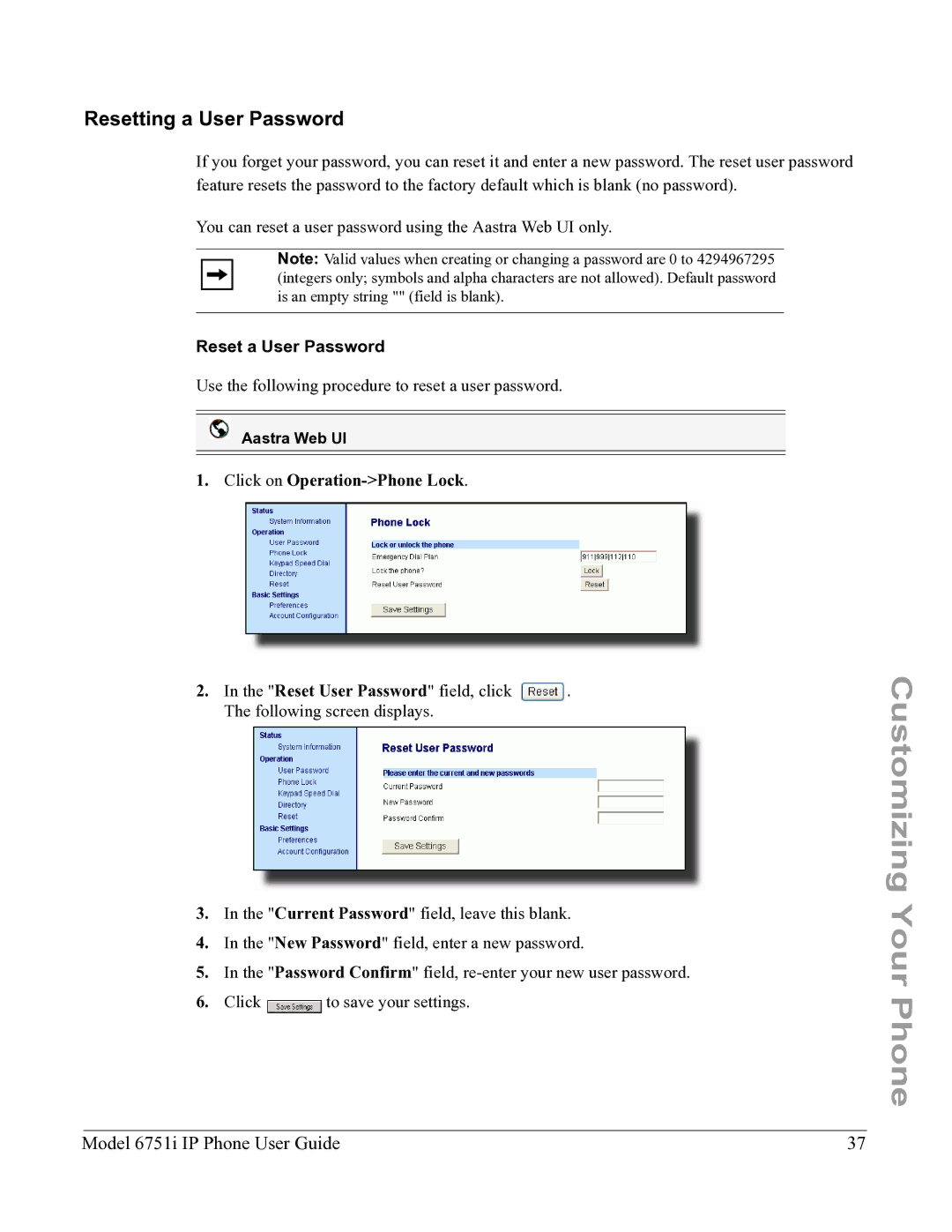 Aastra Telecom 6751I manual Resetting a User Password, Reset a User Password 