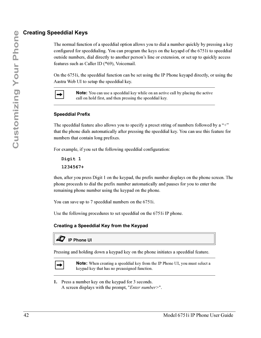 Aastra Telecom 6751I manual Creating Speeddial Keys, Speeddial Prefix, Creating a Speeddial Key from the Keypad 