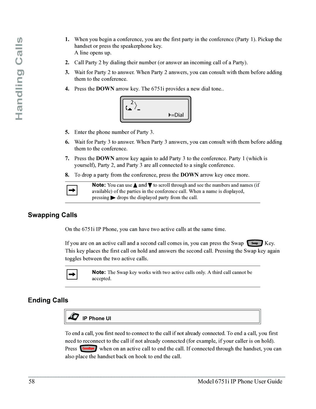 Aastra Telecom 6751I manual Swapping Calls, Ending Calls 