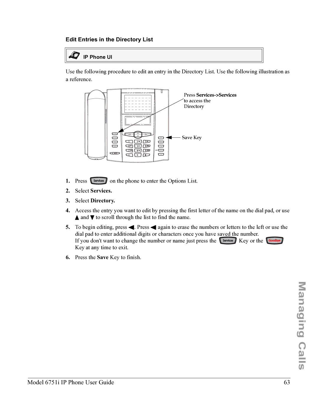 Aastra Telecom 6751I manual Edit Entries in the Directory List 