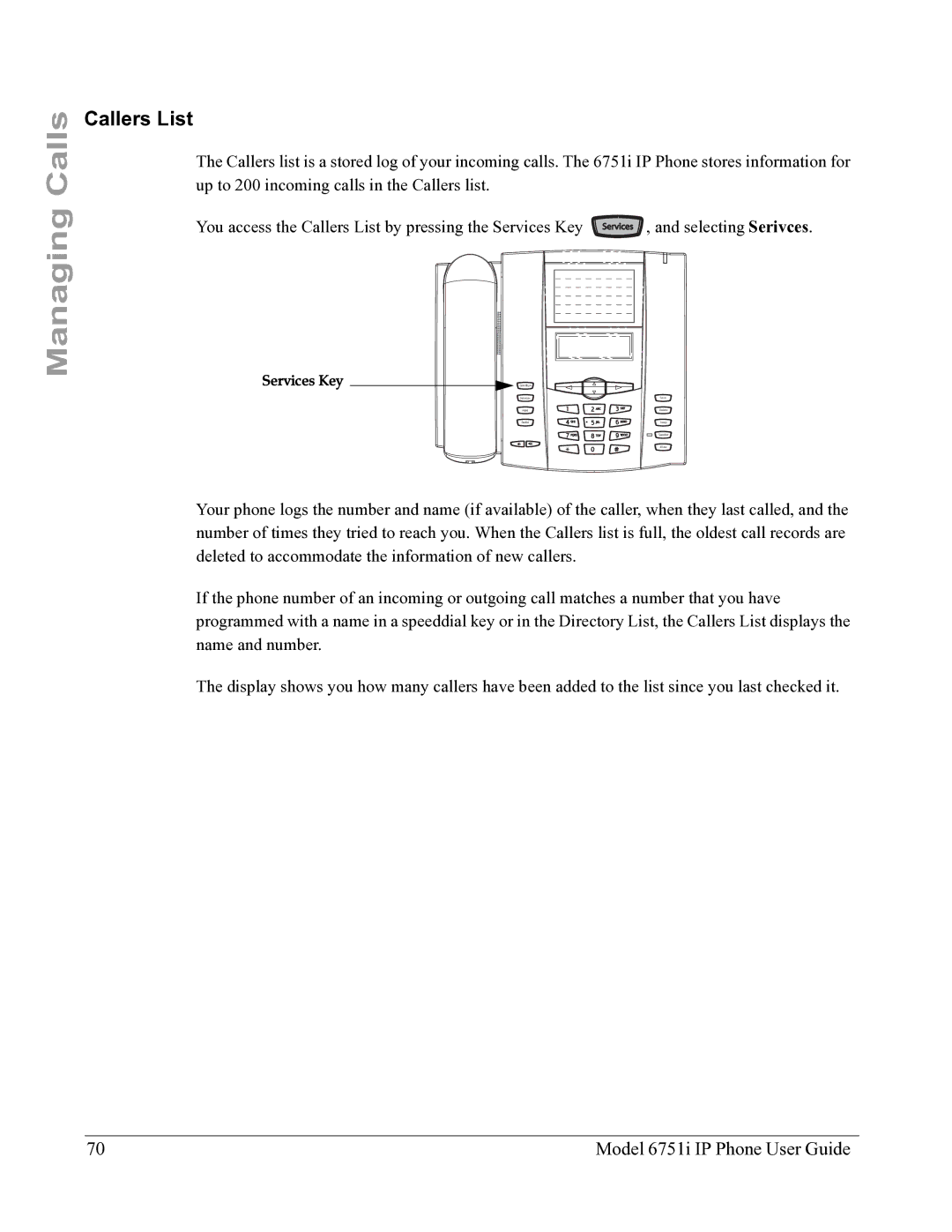 Aastra Telecom 6751I manual Callers List 