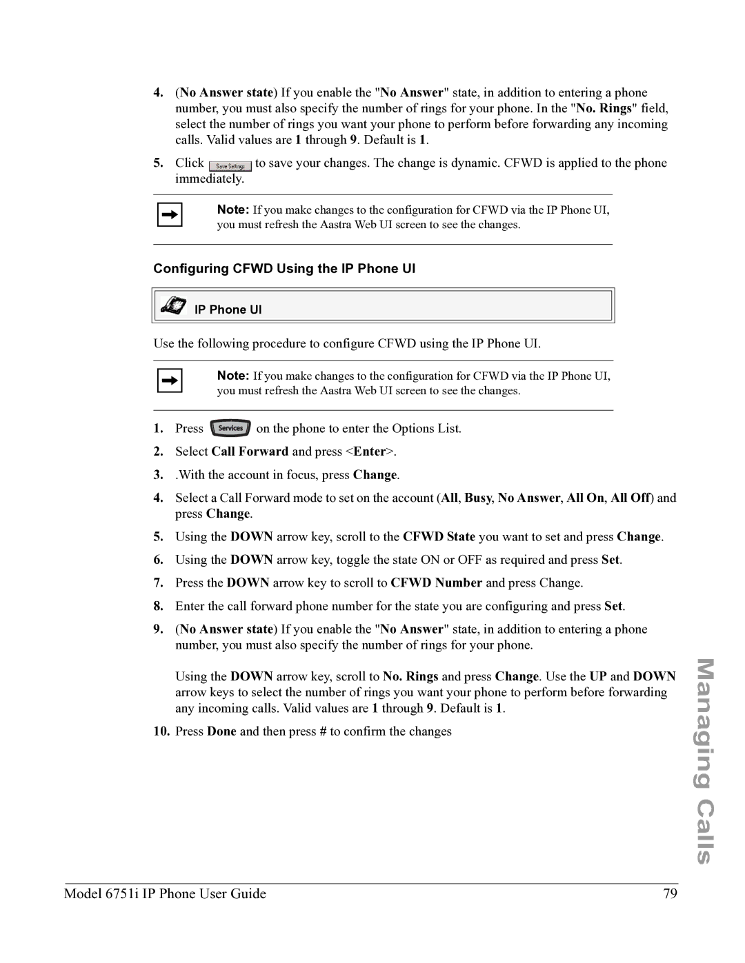 Aastra Telecom 6751I manual Configuring Cfwd Using the IP Phone UI 