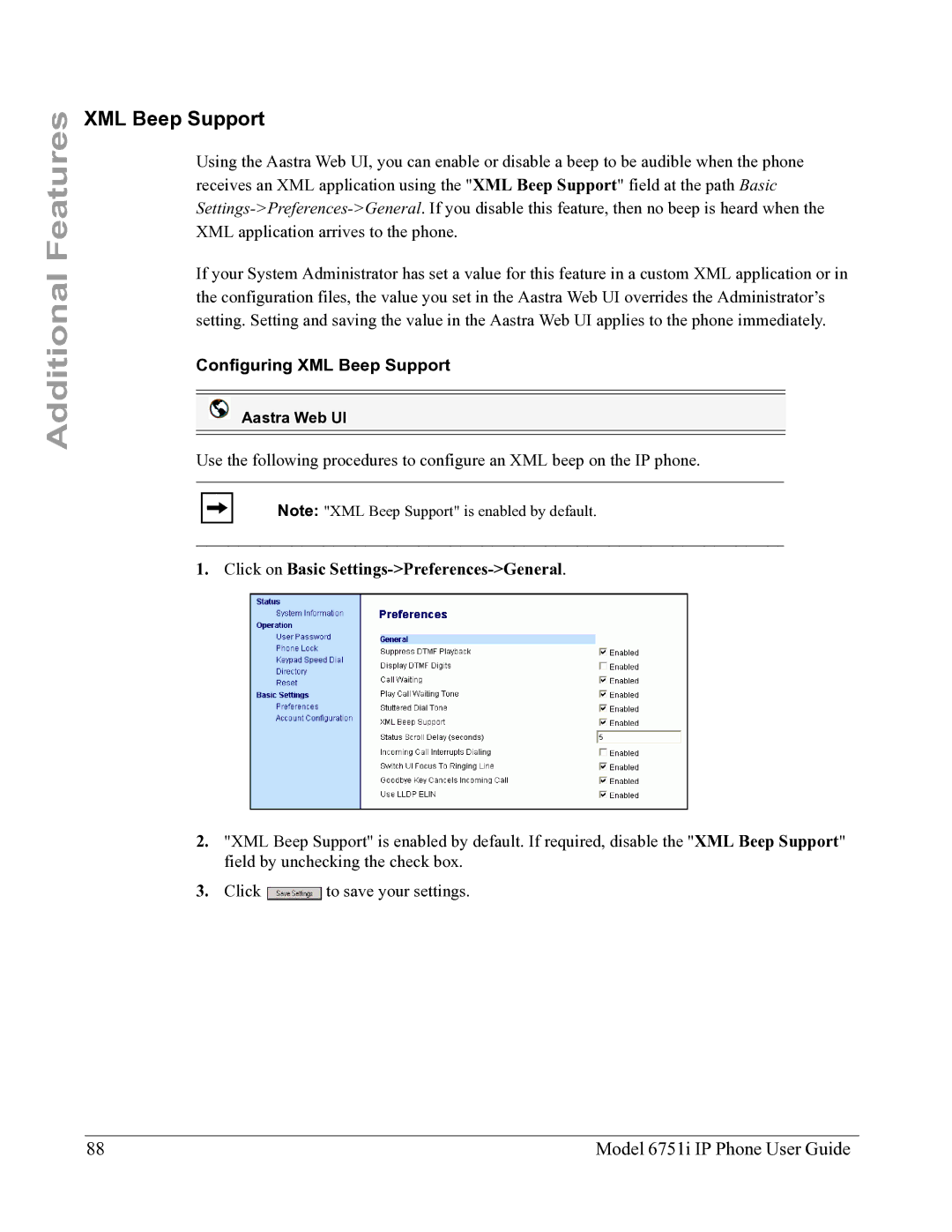 Aastra Telecom 6751I manual Configuring XML Beep Support 