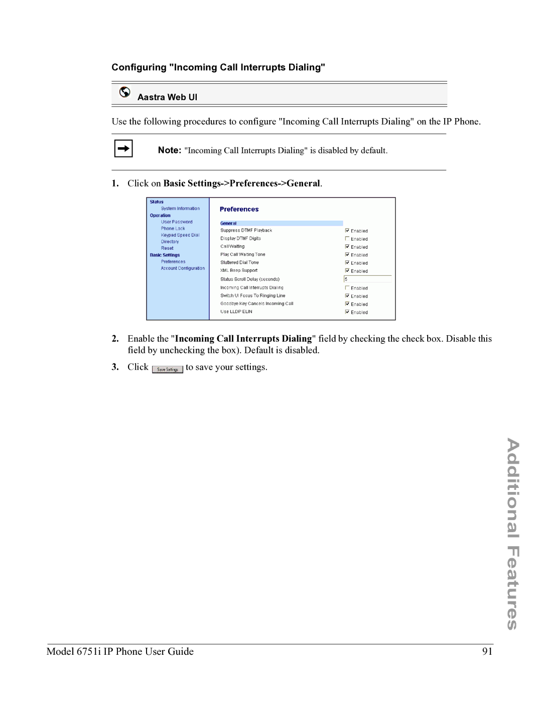 Aastra Telecom 6751I manual Configuring Incoming Call Interrupts Dialing 